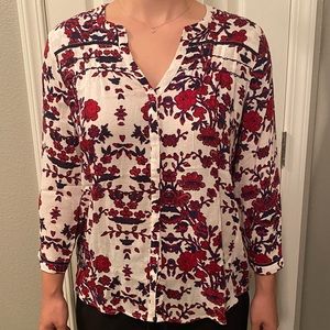 Lucky Brand White button blouse with Pink and Purple Flower Pattern
